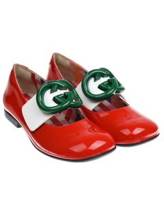 Красные туфли с зеленым логотипом детские Gucci