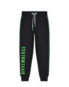 Черные спортивные брюки с зеленым лого детские Bikkembergs