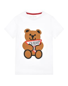 Белая футболка с патчем медвежонок детская Guess