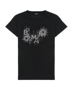 Черная футболка с пайетками и стразами детская Balmain