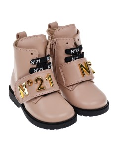 Розовые ботинки с золотым логотипом детские No21