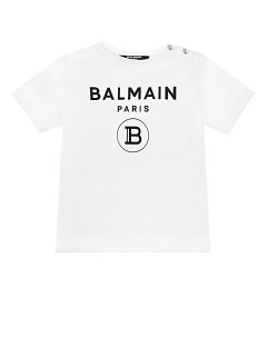 Белая футболка с черным логотипом детская Balmain