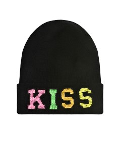Шерстяная шапка с надписью Kiss из бисера детская Regina