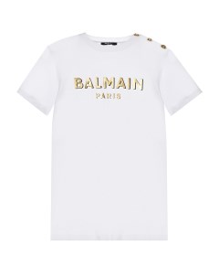 Белая футболка с золотым логотипом детская Balmain