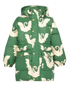 Зеленая куртка с принтом лебеди детская Mini rodini