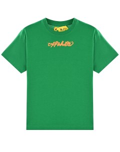 Зеленая футболка с оранжевым логотипом детская Off-white