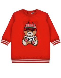 Красное платье с принтом медвежонок в шапке детское Moschino