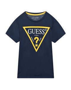 Темно синяя футболка с желтым лого детское Guess