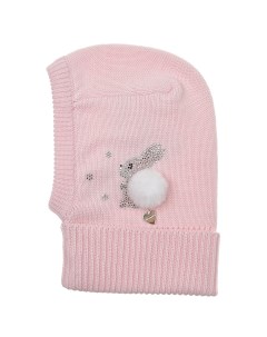 Розовая шапка шлем с декором зайчик детская Il trenino
