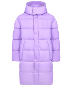 Сиреневое стеганое пальто с капюшоном детское No21
