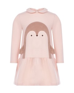 Розовое платье с принтом пингвин детское Il gufo