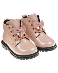 Розовые лаковые ботинки с бантами детские Walkey