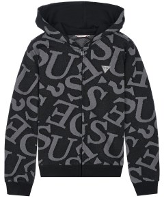 Черная спортивная куртка со сплошным лого детская Guess