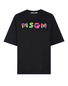 Черная футболка с разноцветным лого Msgm