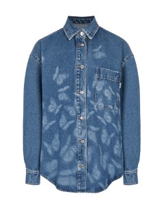 Синяя джинсовая рубашка с принтом бабочки Msgm