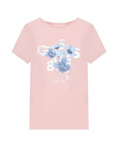 Розовая футболка с цветочным принтом детская Guess