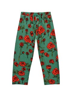 Зеленые спортивные брюки с принтом розы детские Mini rodini