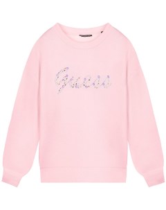 Свитшот розового цвета с лого из стразов детский Guess