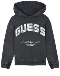 Черная толстовка худи с белым лого детская Guess