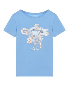 Голубая футболка с цветочным принтом детская Guess