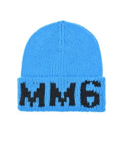 Синяя шапка с черным лого детская Mm6 maison margiela