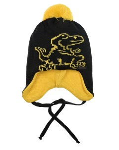 Черная шапка с желтым помпоном и декором динозавр детская Il trenino