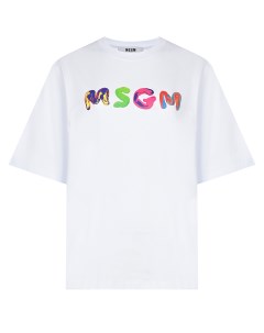 Белая футболка с разноцветным лого Msgm