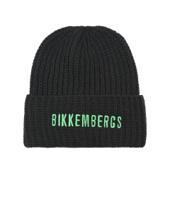 Черная шапка с зеленым лого детская Bikkembergs