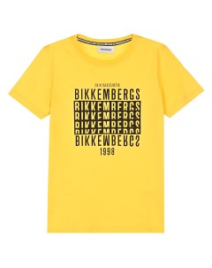 Желтая футболка с черным логотипом детская Bikkembergs