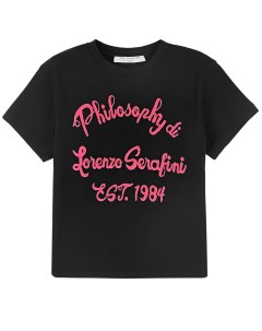 Черная футболка с логотипом цвета фуксии детская Philosophy