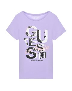 Фиолетовая футболка с крупным лого детская Guess