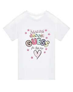 Белая футболка с разноцветным лого детская Guess