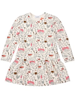 Платье молочного цвета с принтом зверята детское Sanetta kidswear