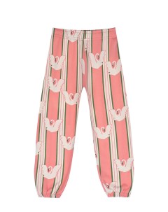 Розовые спортивные брюки в полоску с принтом лебеди детские Mini rodini