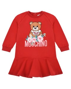 Бордовое платье с принтом медвежонок детское Moschino