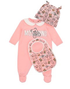 Розовый комплект комбинезон шапка слюнявчик детский Moschino