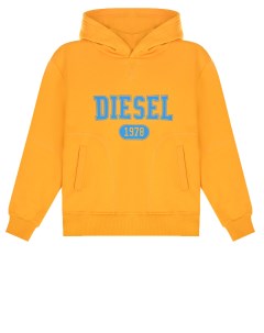 Желтая толстовка худи с голубым лого детская Diesel