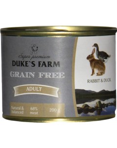 Корм для собак Grain Free беззерновой кролик утка клюква шпинат 200г Duke's farm
