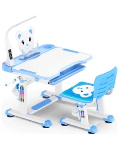 Комплект мебели столик стульчик BD 04 XL Teddy blue Led с лампой столешница белая пластик синий Mealux evo