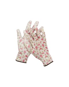 Перчатки садовые 11291 M размер M прозрачное PU покрытие бело розовые Grinda