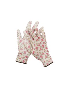 Перчатки садовые 11291 S размер S прозрачное PU покрытие бело розовые Grinda