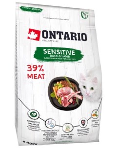 Сухой корм Онтарио для кошек с Чувствительным пищеварением с Уткой и ягненком Ontario