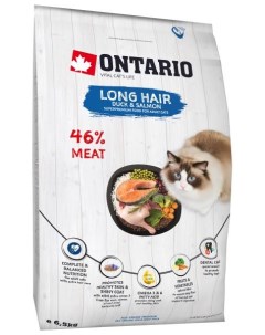 Сухой корм Онтарио для Длинношерстных кошек с Уткой и лососем Ontario
