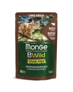 Cat BWild Grain Free Корм влаж мясо буйвола с овощами д кошек крупных пород пауч 85г Monge