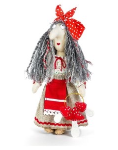 Набор для изготовления игрушки из льна и хлопка с волосами из пряжи Баба яга 21 см Дизайн-студия кукла перловка