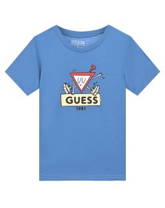 Синяя футболка с принтом треугольник с ножками детская Guess