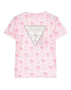 Розовая футболка со сплошным принтом мишка детская Guess