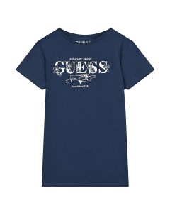 Темно синяя футболка с белым логотипом детское Guess