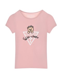 Розовая футболка с принтом мишка детская Guess