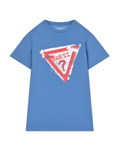 Голубая футболка с треугольным лого детская Guess